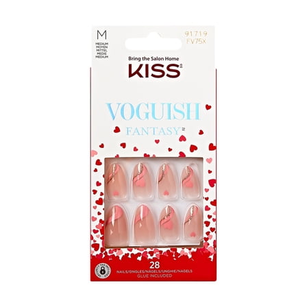 KISS Voguish Fantasy Valentine Press-On Nails, ‘My Valentine’, Pink, Medium Almond, 31 Ct.
