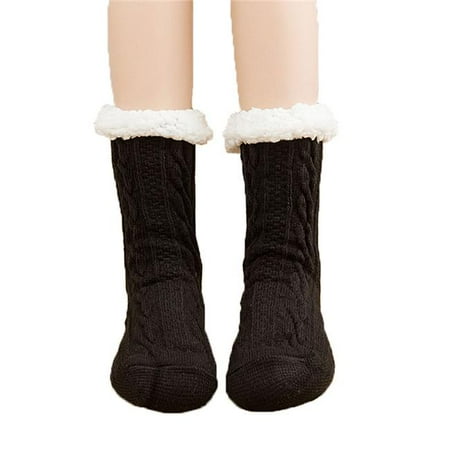 

Panda Superstore PL-CLO2376199011-KELLY01573-RP Fuzzy Warm Thick Cozy Slipper Socks with Grippers for Winter Warm Christmas Gift Black