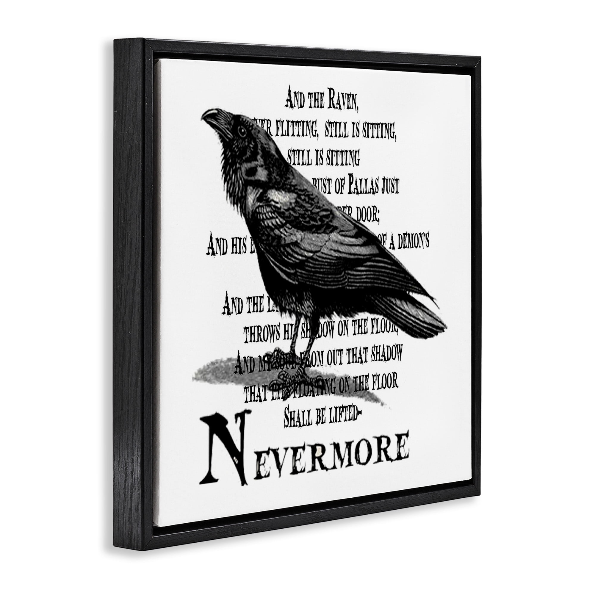 Stupell Industries Creepy Halloween Black Crow Raven Animals & Insects Painting Black Floater Framed Canvas Art Print Wall Art, 25 x 25