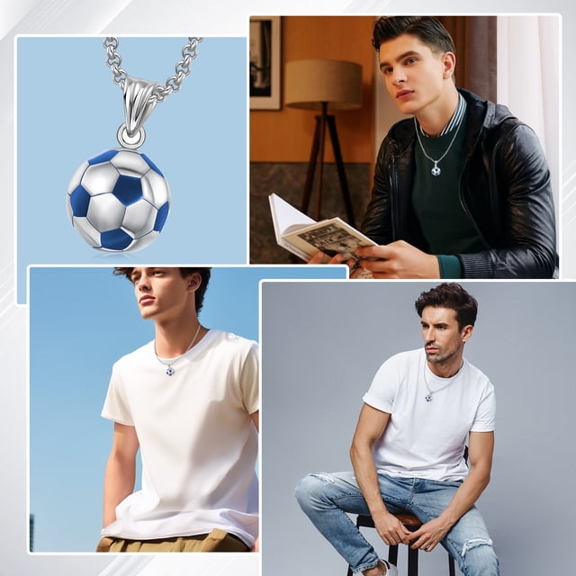 Collar moderno y versátil Sonducket con colgante de fútbol Azul acero