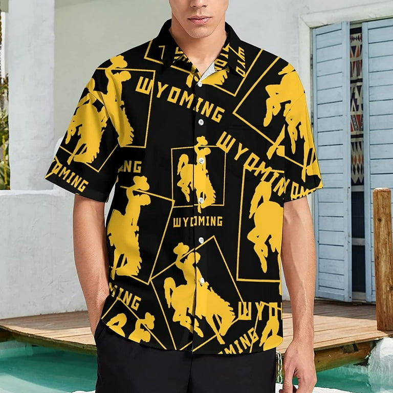 Wyoming Flag Men s Shirt Button Down Short Sleeve Hawaiian Shirts Top for Beach Business Casual Walmart