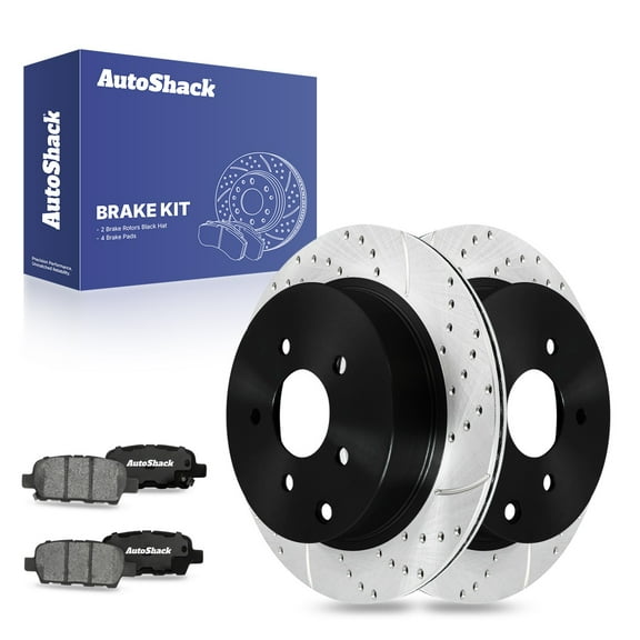 AutoShack 12.13" (308 mm) Rear Vented Drilled & Slotted Brake Rotors E-Coated   Ceramic Brake Pads | Replacement for 2009-2022 Nissan Murano 2013-2020 Nissan Pathfinder | 6-PC Brake Kit | ShadowGuard