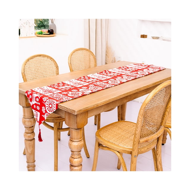 Inteprter Caminos de de Navidad Tela bordada Cómodos manteles individuales resistentes al desgarro Escritorio Impreso Mantel Diseño Adornos de Kits de decoración para fiestas Alce blanco rojo Inteprter HA068983-08