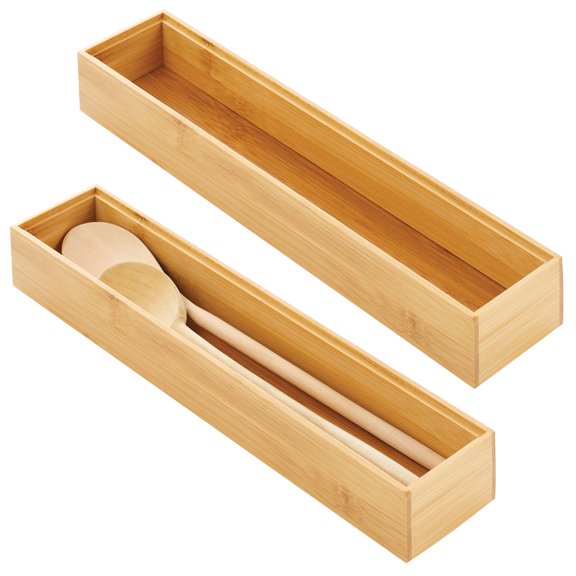 mDesign Stackable 15" Long Wooden Bamboo Drawer Organizer - 2 Pack, Natural Wood