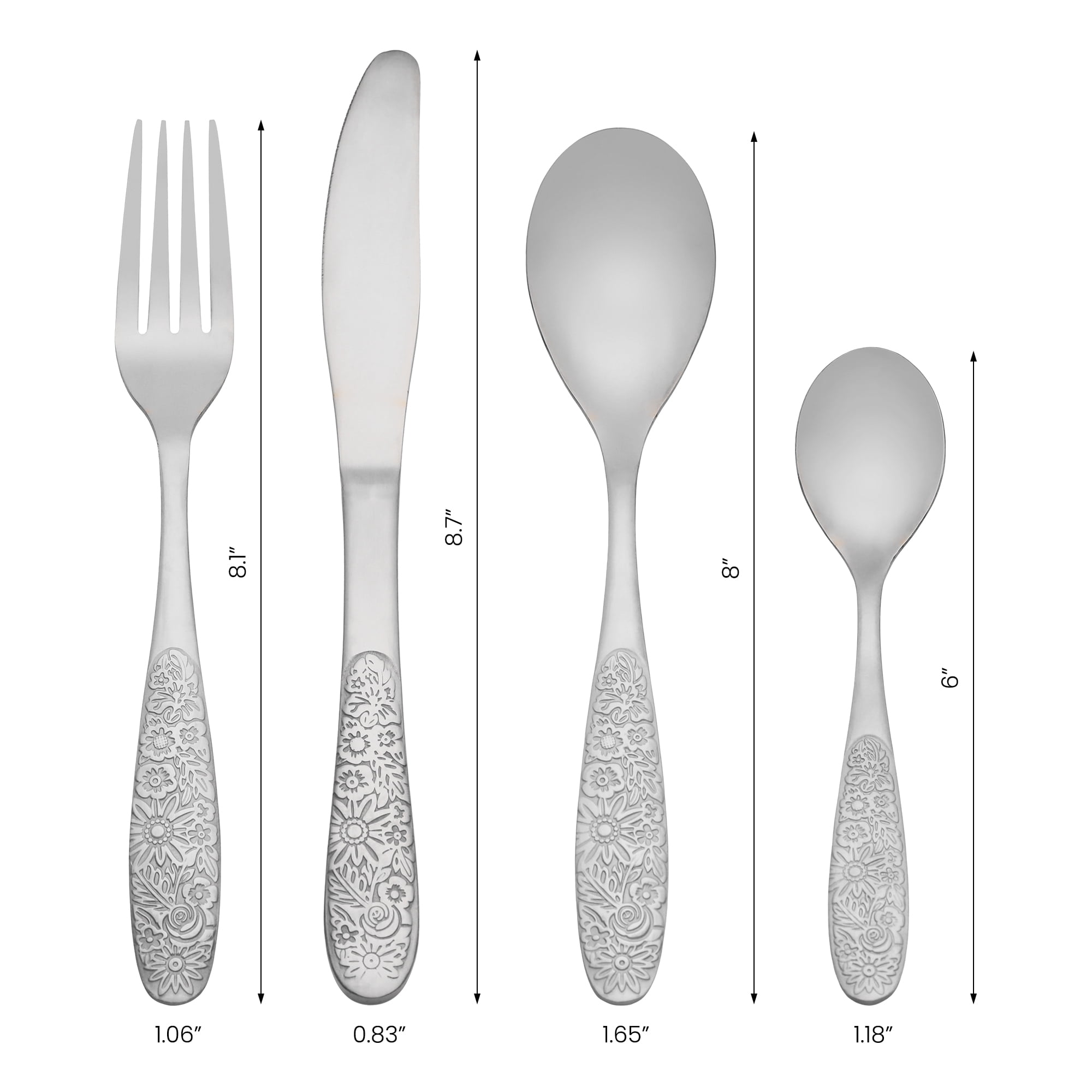 Unique Bargains 4 Piece Stainless Steel Floral Flatware Silver 4
