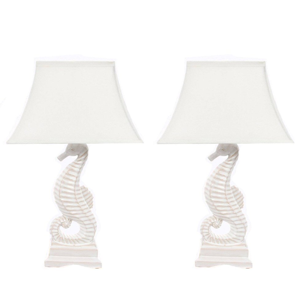 Dennis East International White Ceramic Seahorse Table Lamp Set of 2