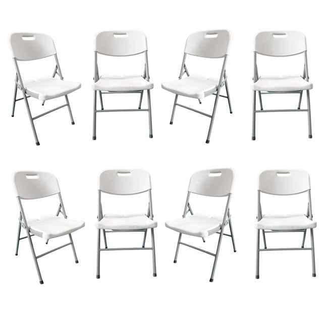 Set 8 Sillas Plegables Reforzadas 120kg Acero Polietileno Comedor Hogar Eventos Color Blanca.