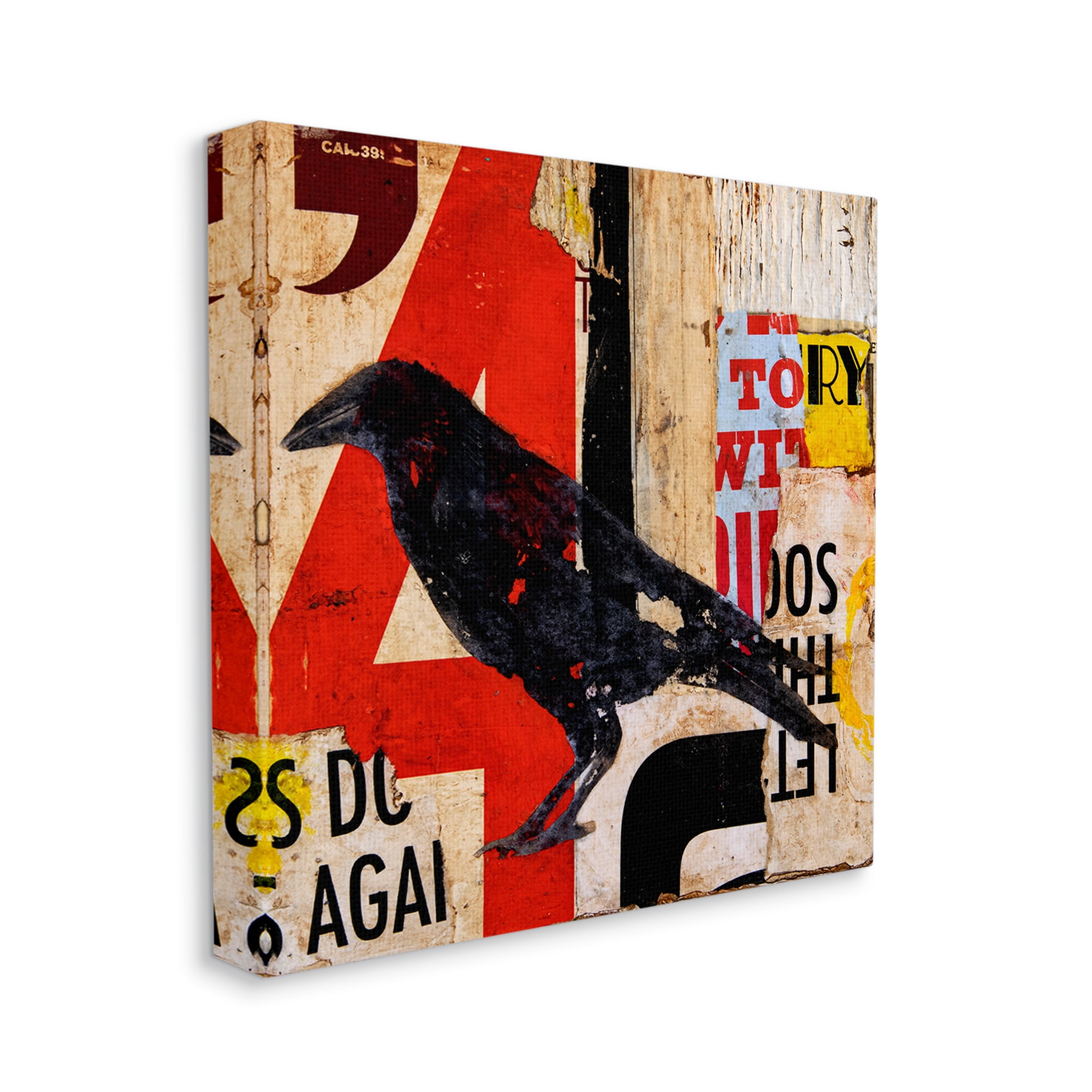 Stupell Industries Stenciled Street Style Black Bird Layered Abstract Words Painting Gallery Wrapped Canvas Print Wall Art, Design by Erin Ashley