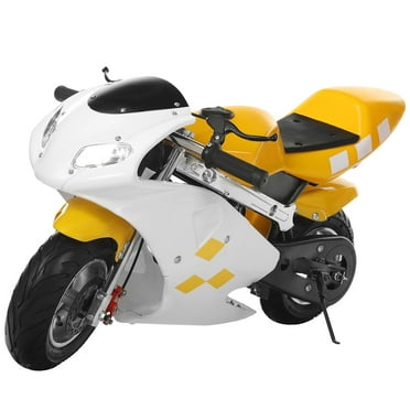 JNXYL 49cc 2 Stroke Pocket Bike,Gas Pocket Motorbike With Strong Dual Brake,Racing Max Speed 20Mph,Dual Headlights Mini Motorcycle For Kids,White & Yellow