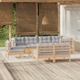 thumbnail image 1 of vidaXL 9 Piece Garden Lounge Set with Grey Cushions Solid Pinewood, 1 of 4