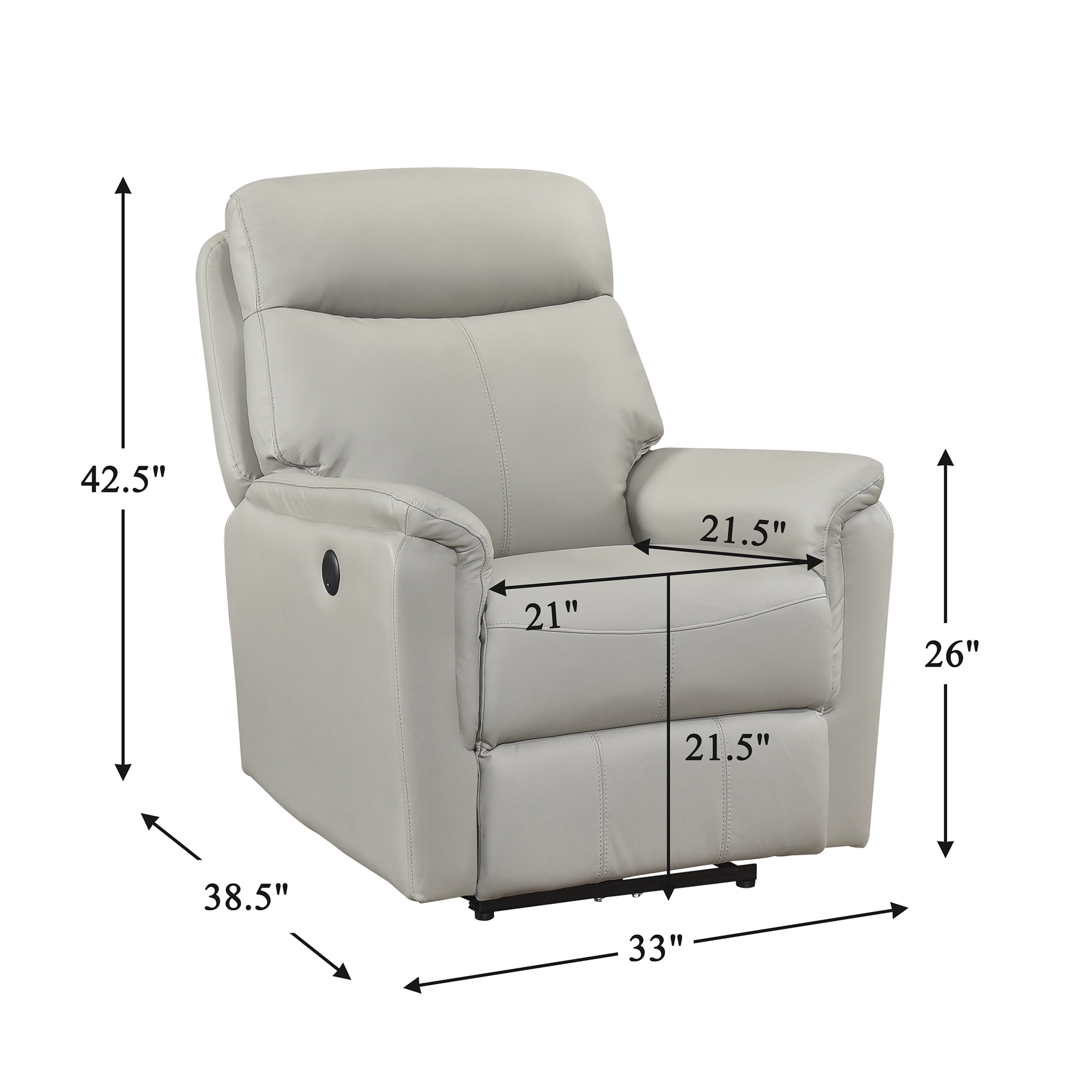 OakvillePark Sylviette Leather Match Power Reclining Chair, Light Gray