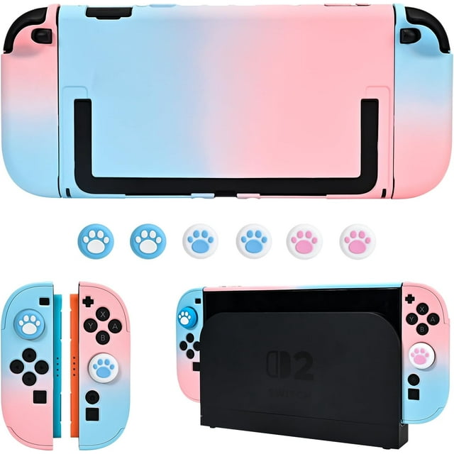 Fzchun Coque Rigide de Protection pour Nintendo Switch 2 (2025), Coque de Protection PC pour Joy Con, Protecteurs de Manette JoyCon Détachables Antichoc et Résistants aux Rayures, 6 Poignées - Bleu Rose