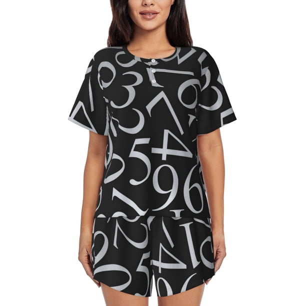 Fotbe Numbers Conjunto de Pijama Estampado para Mujer, 2 Piezas, Ropa de Dormir con Camiseta de Manga Corta y Shorts Suaves-Small