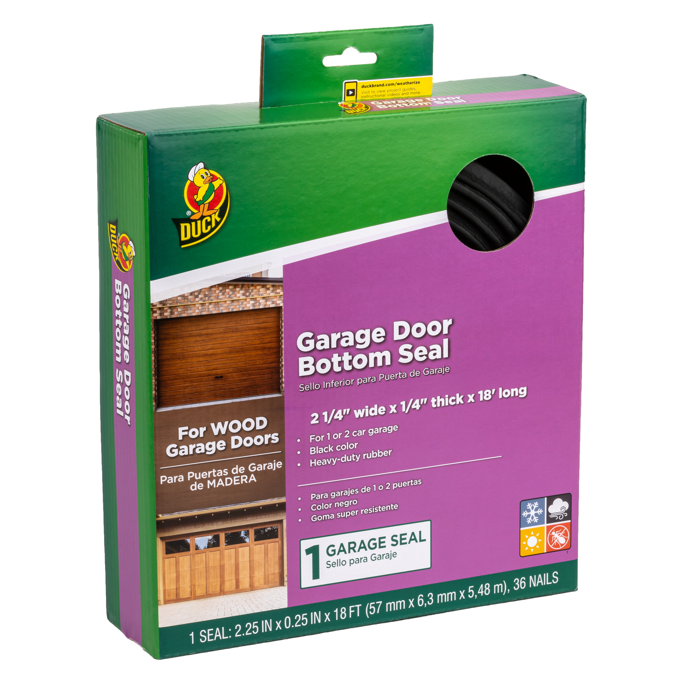 Duck Brand Wood Garage Door Bottom Seal Black 2 In X 25 In X 18 Ft 2832