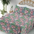 thumbnail image 3 of Ambesonne Floral Design Fitted & Flat Sheet with Shams 4 Pcs Set, Retro Minimal Blooms, Queen, Fern Green Pale Rose Rose, 3 of 5