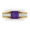 thumbnail image 2 of 2.28 ct Brilliant Princess Cut Natural Amethyst 14k Yellow Gold Solitaire with Accents Engagement Bridal Wedding Ring Band Set size 6.25, 2 of 7