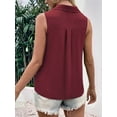 thumbnail image 3 of Women'S Casual Collar V Neck Button Down Sleeveless Tunic Blouse Shirt Tank Top Wine Red XXL, 3 of 5