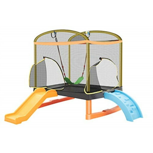 Crinex 6 5ft Climb N Slide N Swing 4 In 1 Mini Rectangular Trampoline For Kids Birthday Gift For Girls And Boys Indoor And Outdoor Toddler S Trampoline With Safety Net Enclosure Padding Zipper