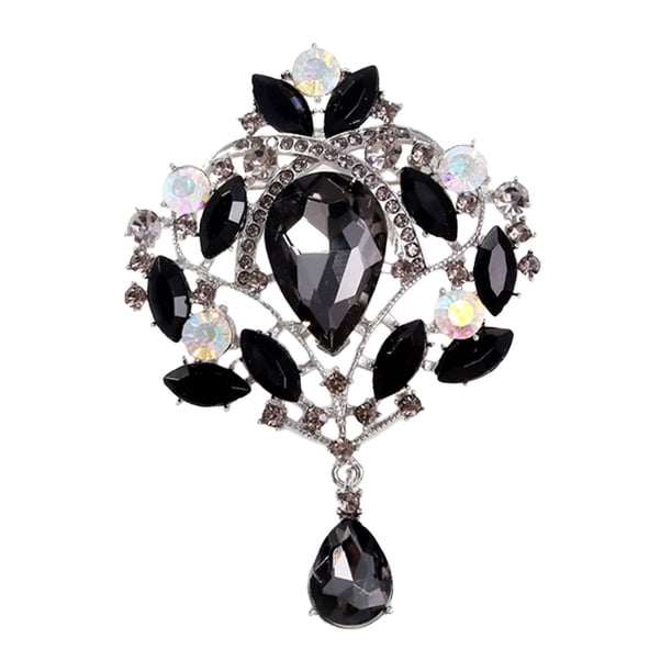 Broches de diamantes de imitación, broche de cristal, accesorios de disfraz, joyería, broche para mujer, Pin decorativo para cárdigan, camisa, ropa Negro