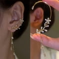 thumbnail image 2 of Zircon Leaf Tassel Ear Cuff Clip - Shiny Zircon Flower Tassel Ear Clip, Fashion Water Drop Metal Earrings, No Piercing Wrap Jewelry Earring for Women, 2 of 6