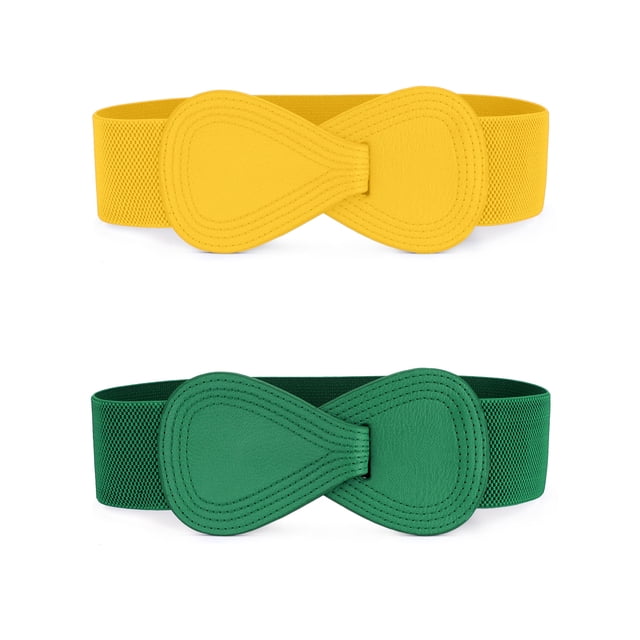 Cinturones De Hebilla De Cuero De Imitación En Forma De 8 Con Enclavamiento De Cinturón Elástico Para Mujer Para Dama Verde amarillo 68.6cm/27