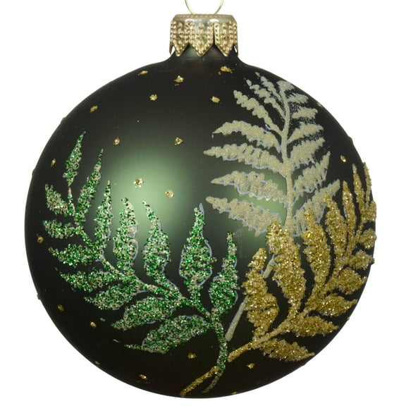 The Joy Tree Green Blown Glass Fern Ornament - European Mouth-Blown Glass Ball