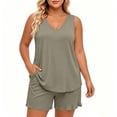 thumbnail image 2 of FRSASU Plus Size Women's Pajama Sets Cooling Lightweight Soft Comfy V Neck Sleeveless Loose Fit Tee with Shorts Set Sleepwear Gray, 2 of 6