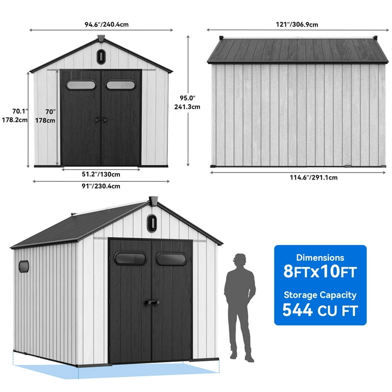 Dextrus 8x10ft Outdoor Resin Storage Shed with Floor, 544 cuft