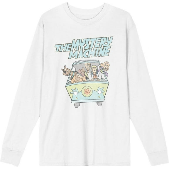 Scooby Doo The Mystery Machine Adult White Crew Neck Long Sleeve Tee-Small