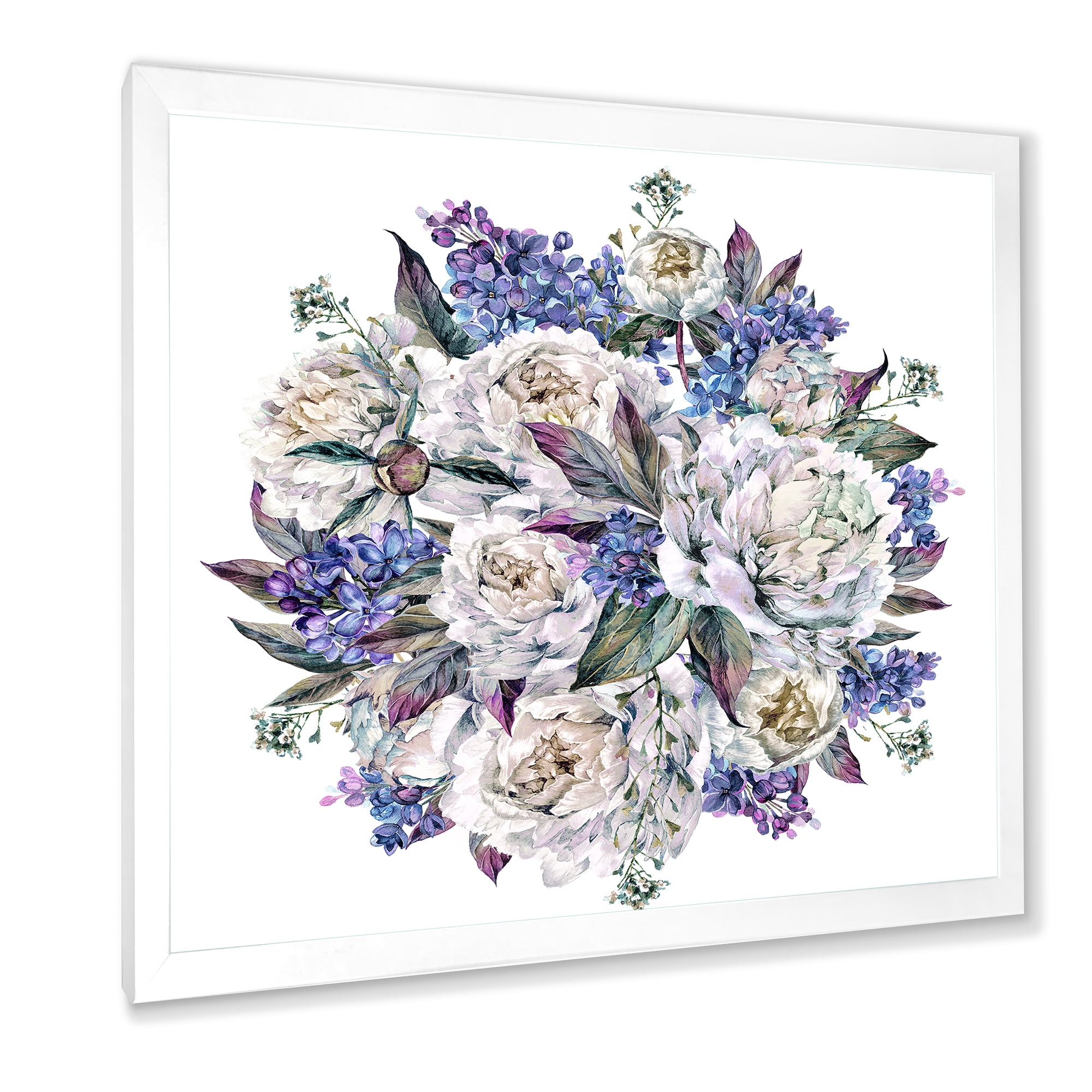 Designart 'Bouquet Peonies In Blue and White' Traditional Framed Art Print