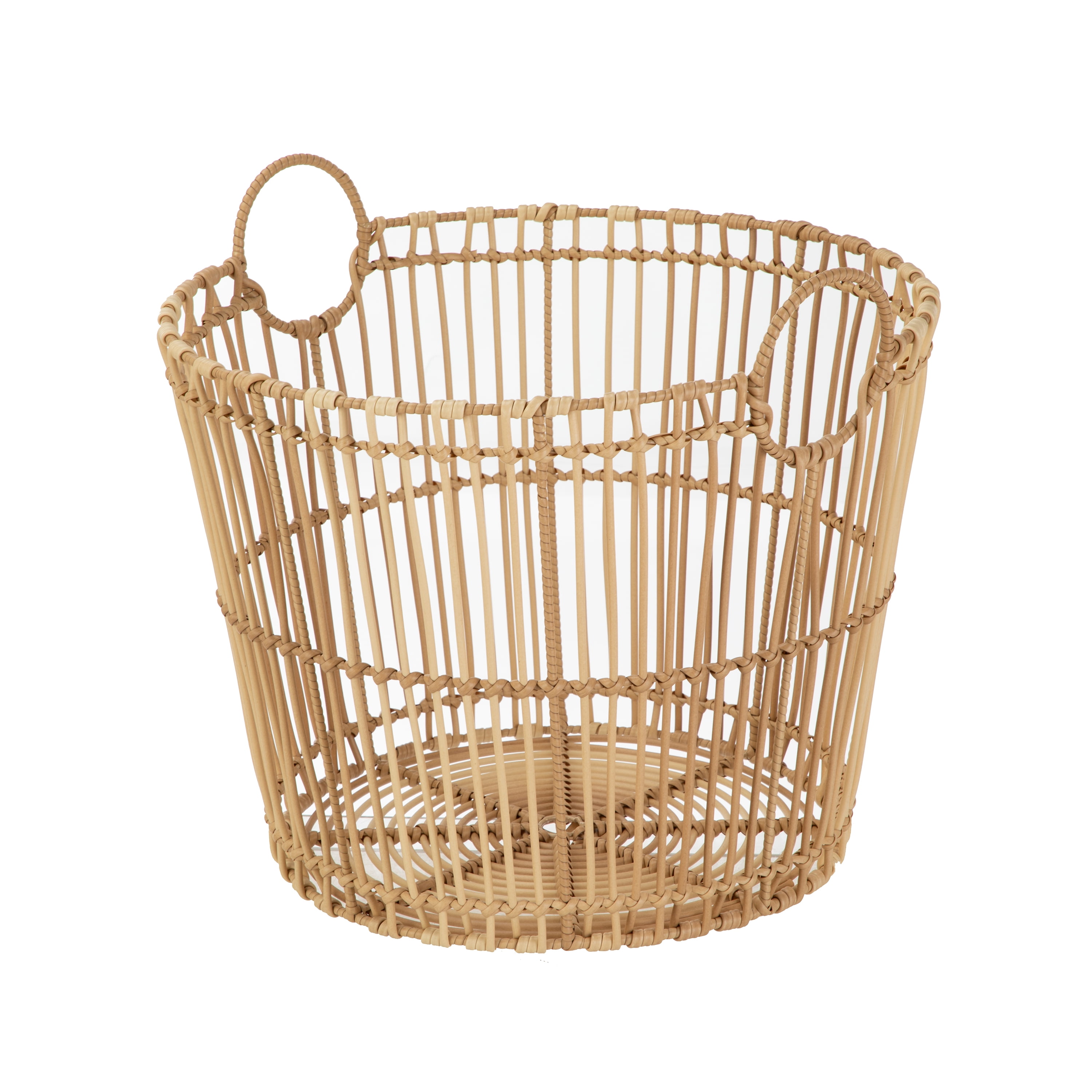 Better Homes & Gardens Large Light Natural Open Poly Rattan Storage Basket with Handles, 2 Pack
