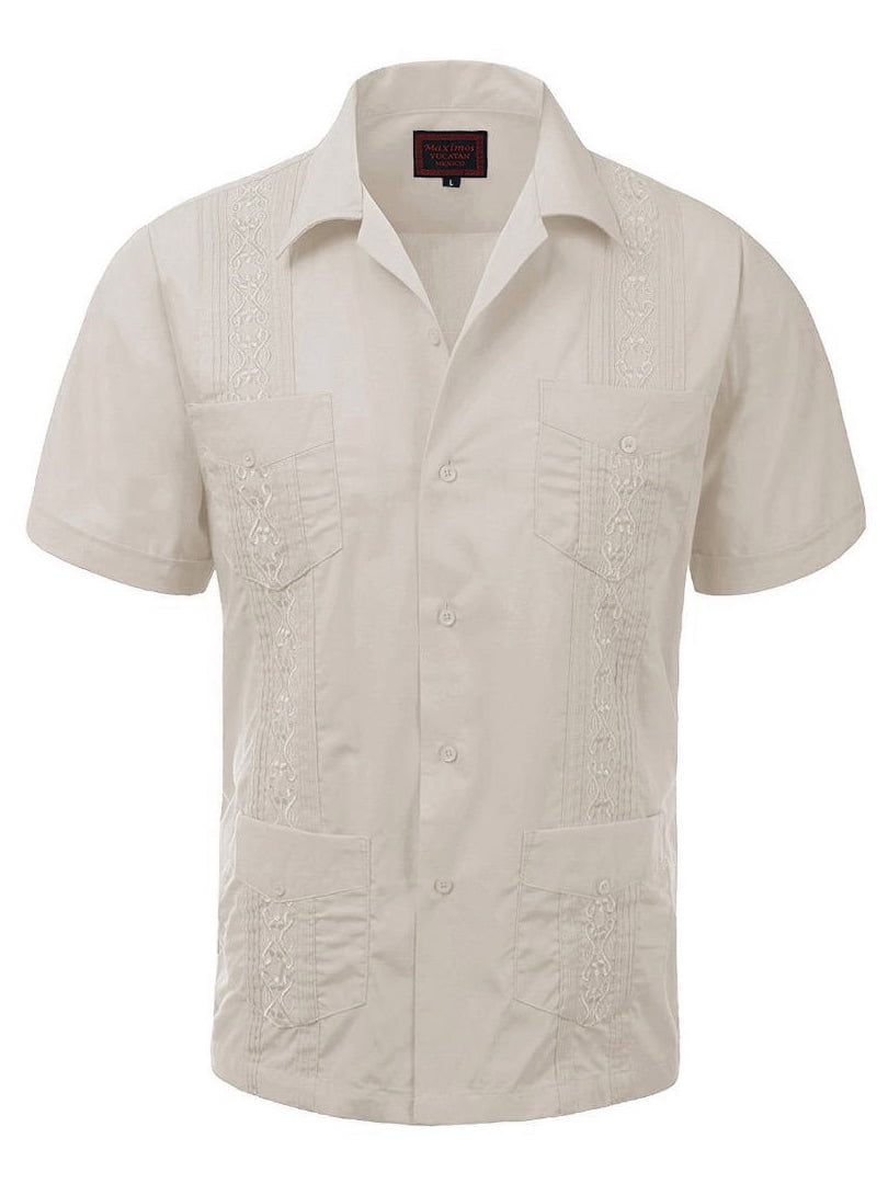 Guayabera Men's Cuban Beach Wedding Short Sleeve Button-Up Casual Dress ...