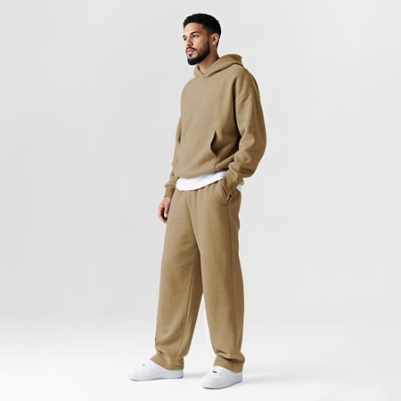 Mens Sweatsuit 2 Piece Casual Solid Hoodie & Sweatpants Set Oversized Minimalist Unisex Streetwear Tracksuit ,Winter Warm Hoodie Athletic Outfits