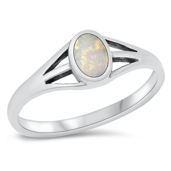 CHOOSE YOUR COLOR Vintage White Simulated Opal Ring .925 Sterling Silver Band CZ Female Size 5