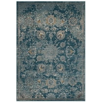 Modway Cynara Distressed Floral Vintage Medallion 5x8 Area Rug in Silver Blue, Teal and Beige