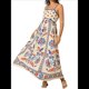 thumbnail image 1 of Vestido Maxi Floral de Verano 2025 para Mujer, Sin Mangas, con Tirantes Finos, Estampado, Fruncido, Estilo Bohemio, para Playa Rojo y Azul XL, 1 of 6