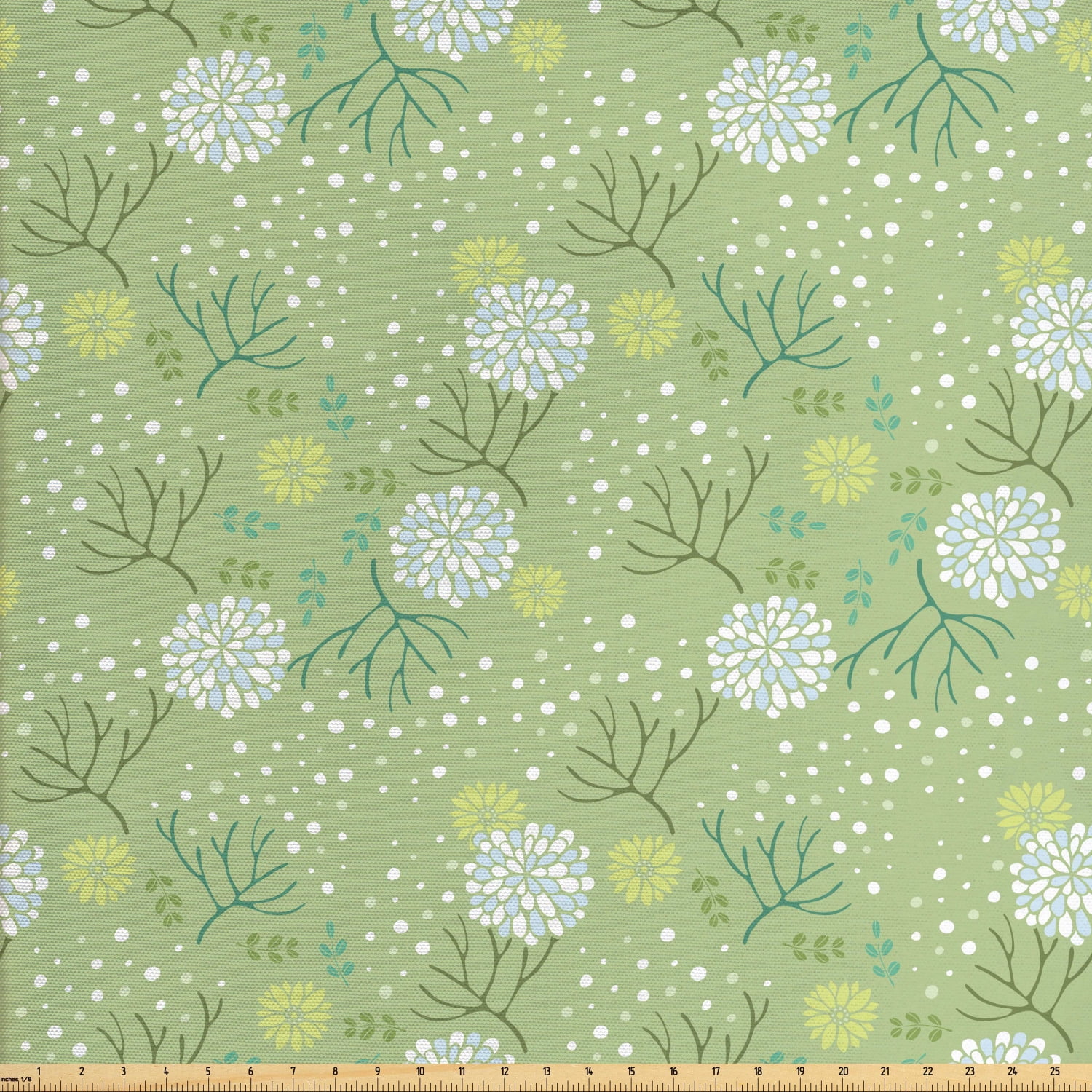 Spring Fabric by The Yard, Abstract Floral Bloom Pattern with Foliage