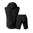 thumbnail image 6 of Men's Summer Casual Linen Cotton Hooded Sleeveless Shirt Shorts 2 Piece Set Loose Fit Solid Color Outfits for Beach Vacation Golf Streetwear Loungewear Modern Fashion Essential, 6 of 9