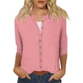 thumbnail image 1 of asddcavvf Cardigan for Women Women's Crew Neck 3/4 Sleeve Shirts Tops Basic Button Down Open Front C, 1 of 4