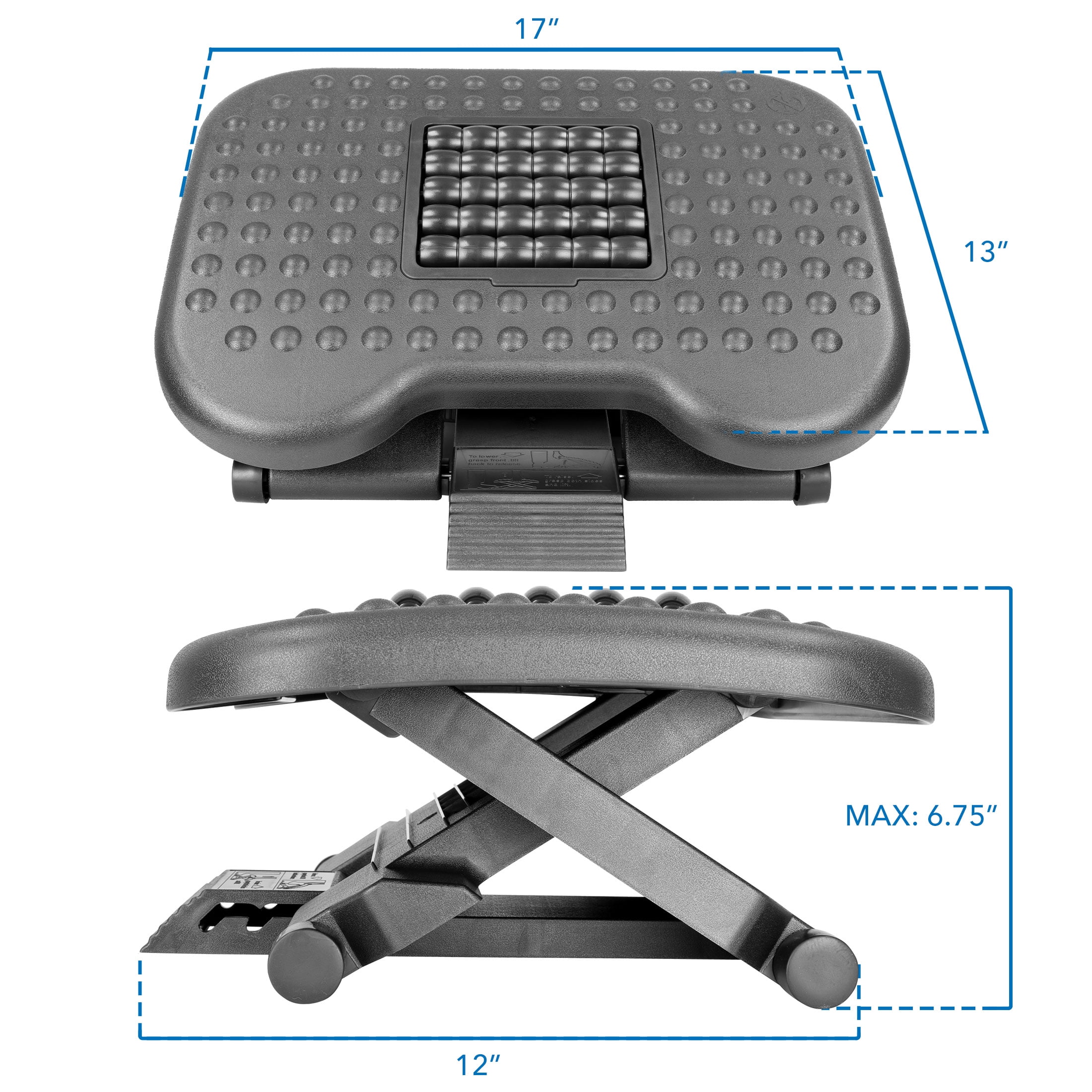 Mount-It! Ergonomic Under Desk Footrest with 3 Height Levels |Height  Adjustable Tilting Foot Stool | Home Office Footrest with Massage Surface  for