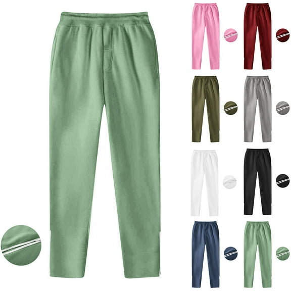 Loopsun Womens Long Pants, Sports Sweatpants for Women, Women Casual Solid Elastic Waist Ankle Zip Sweatpants with Pockets Army Green, L