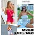 thumbnail image 3 of Off Shoulder Women Casual 2 Pieces Tank Tops & Elastic Waist Shorts Suit, 3 of 5
