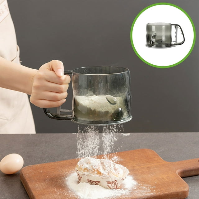 Tamiz de Harina de Mano, Cernidor de Azúcar en Polvo con Malla Fina, Colador de Cocina de Plástico con Acción Semiautomática, 17 x 10.5 x 9.5 cm para Hornear