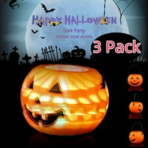 3pcs Halloween Lighted Pumpkin Buckets, 6.3 Inch Portable Plastic Pumpkin Candy Pail Holder, Candy Buckets for Trick or Treat