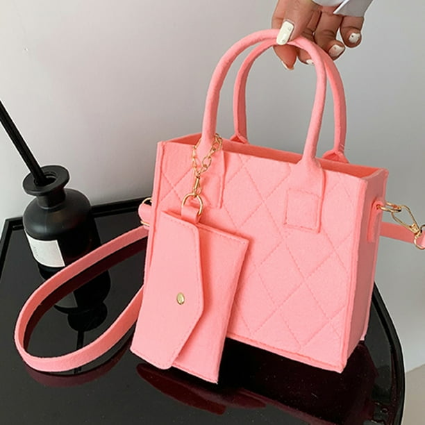 Bolso de hombro rómbico para mujer Bolso bandolera de fieltro Bolso tipo cartera simple y elegante (rosa)