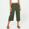 thumbnail image 5 of HKYNLAG Linen Pants Women Summer Fashion Plus Size Casual Solid Color Elastic Loose Capris Straight Wide Leg High Waisted Pants With Pocket Army Green 2XL, 5 of 7
