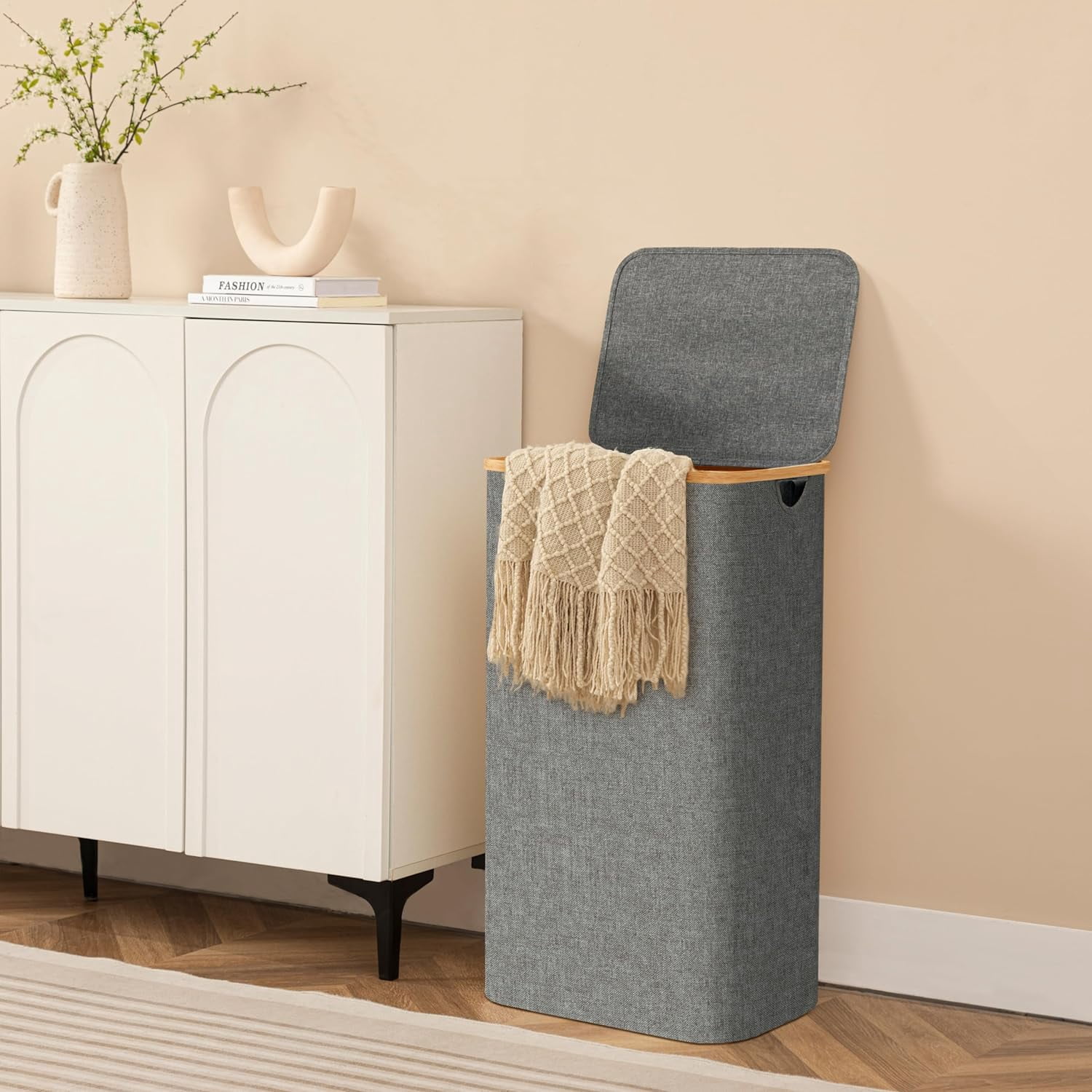 HBlife 110L Laundry Hamper with Lid and Removable Inner Bag, Gray, 2-Bag