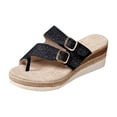 thumbnail image 2 of IUJSOY Espadrilles Wedges for Women Double Buckle Glitter Clip Toe Flip Flops Summer Dressy Sandals, 2 of 8