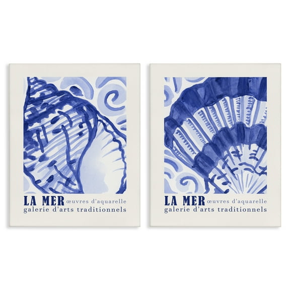 Stupell Industries Seashell Gallery Posters Nautical & Beach Painting Wrapped Canvas Art Print Wall Art, 16 x 20, Set of 2