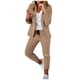 thumbnail image 2 of ICHUANYI Clearance Women's Casual Lattice Printed Suit Long Sleeve Blazer +Long Pants Two-piece Set(Khaki, M) ICHUANYI WER2023080709028, 2 of 6